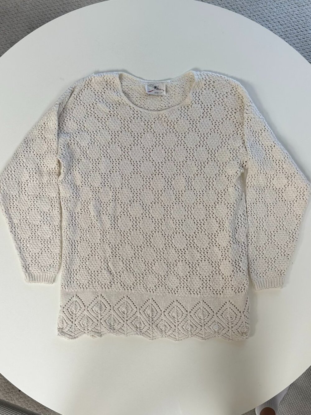 Vintage Crochet Open Knit Cream Sweater L
